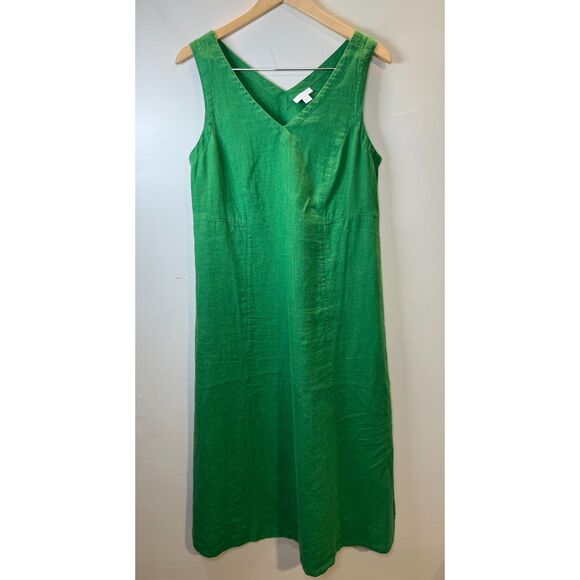 J.Jill Rainforest Linen Seamed V-Neck Midi Dress Women’s Size Small Green Chic - Picture 2 of 7